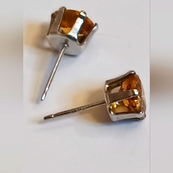 925** Vintage Large Stud Citrine Earrings - Picture 3 of 3